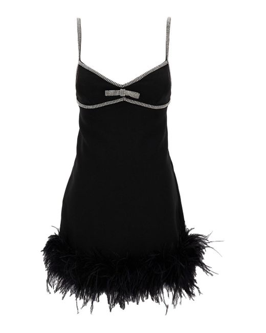 Self-Portrait Black Mini Dress With Bow Detail And Feathers Trim