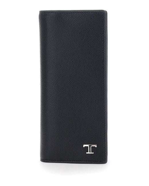Tod's Blue Vertical Wallet With Logo Plaque On The Front for men