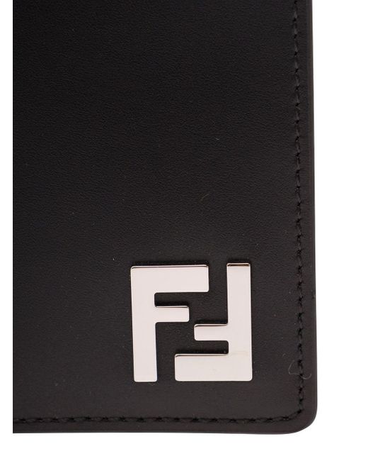 Fendi Black Flap Card Holder Pelle Interno Ff for men