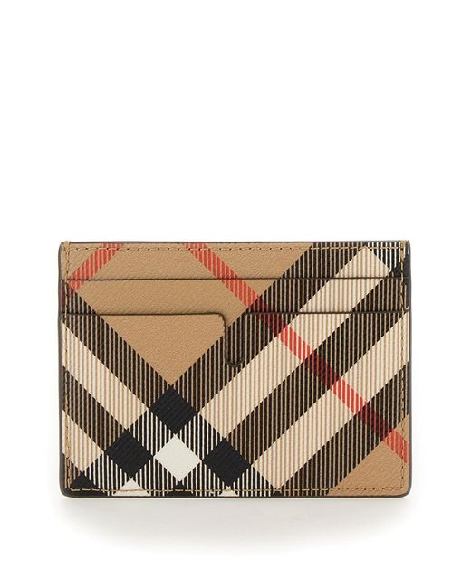 Burberry Brown Card Holder With All-Over Check Motif for men