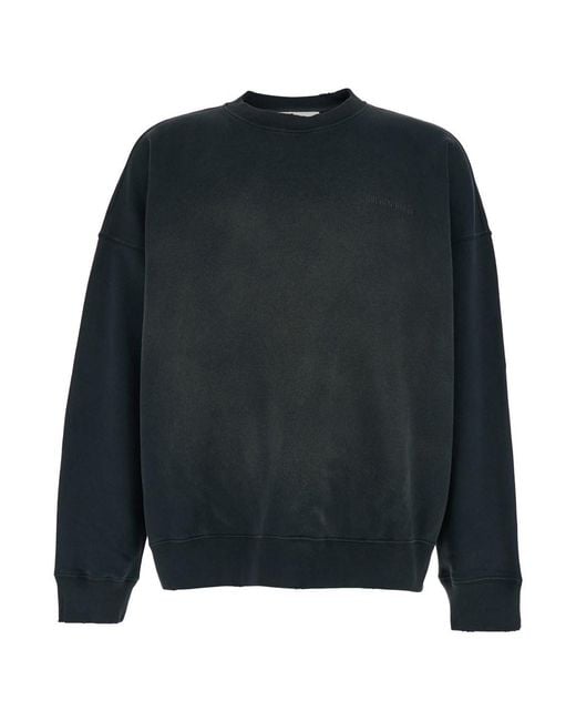 Golden Goose Deluxe Brand Black Crew Neck Sweatshirt With Logo Lettering On The Front And Lightened Effect for men
