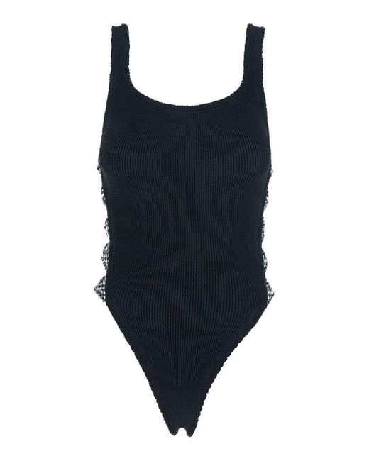 Hunza G Black Swimsuit With Square Neckline And Bow Details
