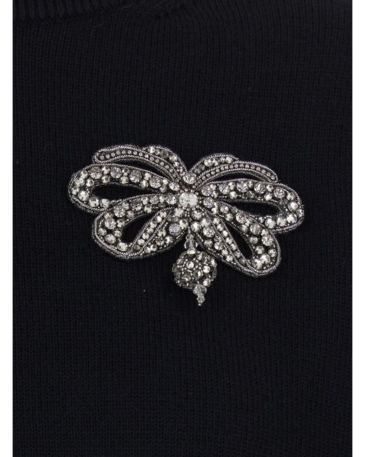 Givenchy Blue Crew Neck Sweater With Crystals Applied On The Front