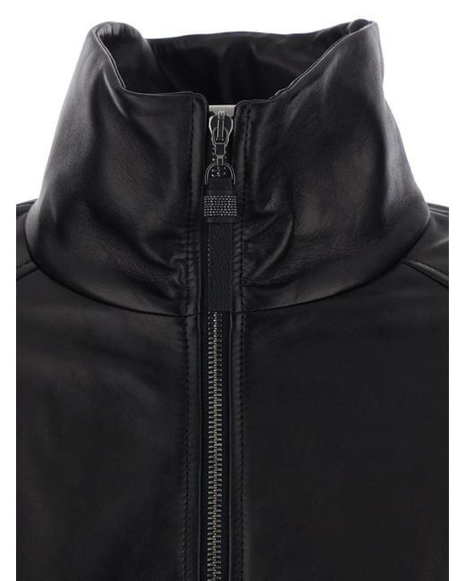 Brunello Cucinelli Black Jacket High-Collar Leather