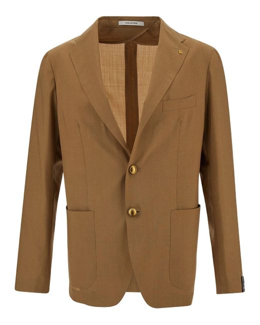Tagliatore Green Camel Single-Breasted Jacket With Logo Detail for men