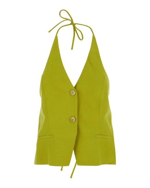 Twinset Green Vest With V-Neck And Drawstring Closure On Neck And Bac