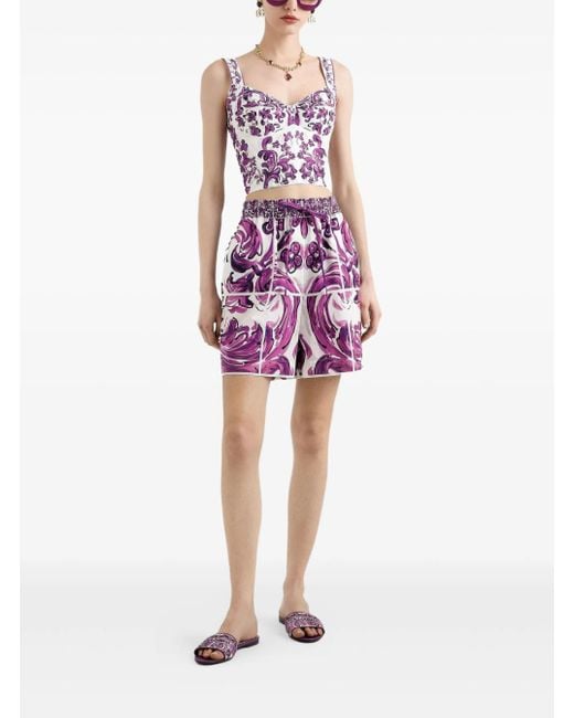 Top Con Scollo A Cuore E Stampa Grafica All-Over di Dolce & Gabbana in Purple