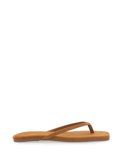 TKEES Natural 'Lily' Sandals With Thong Design And Square Toe