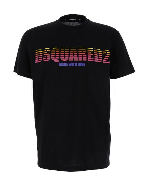 DSquared² Black Crewneck T-Shirt With Logo Print for men