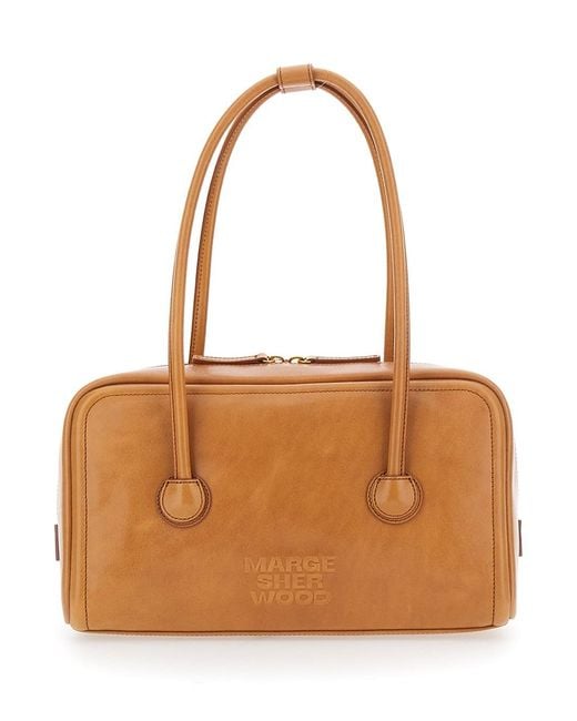 MARGE SHERWOOD Brown 'Soft Boston' Small Shoulder Bag With Logo Letteri