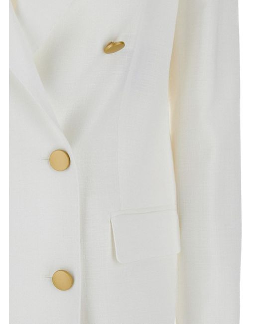 Tagliatore White Double-Breasted Blazer With-Tone Buttons