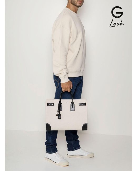 Saint Laurent Natural 'Sac De Jour L' Tote Bag With Brass Padlock for men