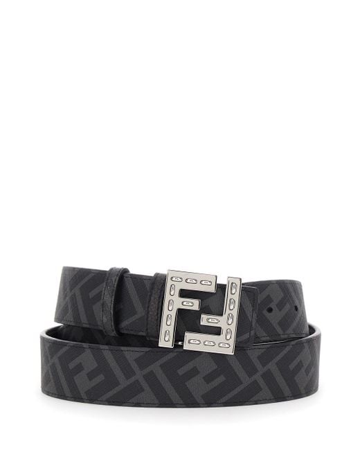 Cintura Con Placca Logo Ff Metallica E Sul Fronte E Motivo Ff In di Fendi in Black da Uomo