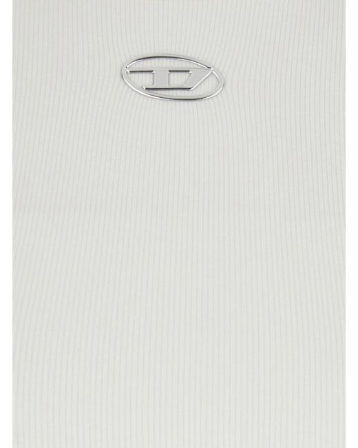 DIESEL White T-Shirt With Logo On The Front And Ribbed Design