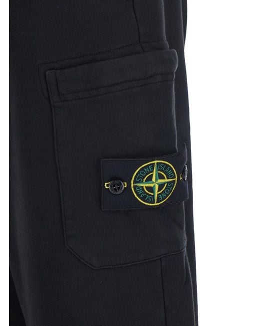 Stone Island Blue Pants With Elastic Waist And Drawstring And Logo Pa for men