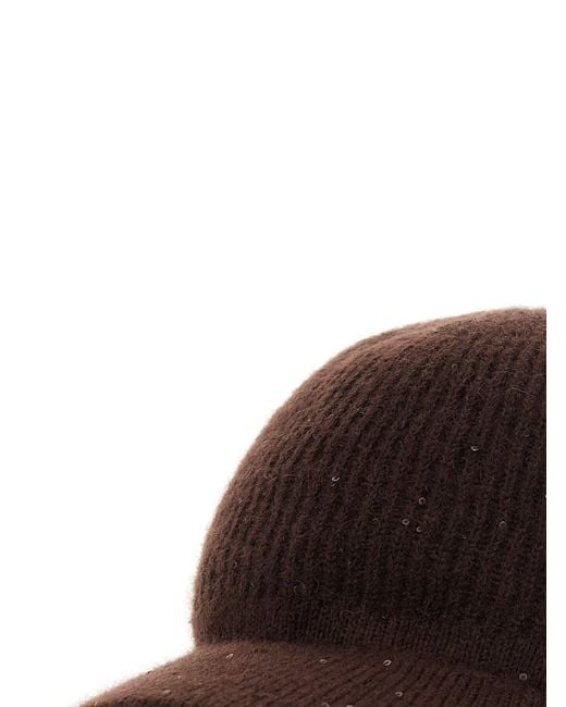 Brunello Cucinelli Brown Cap With All-Over Applied Sequins