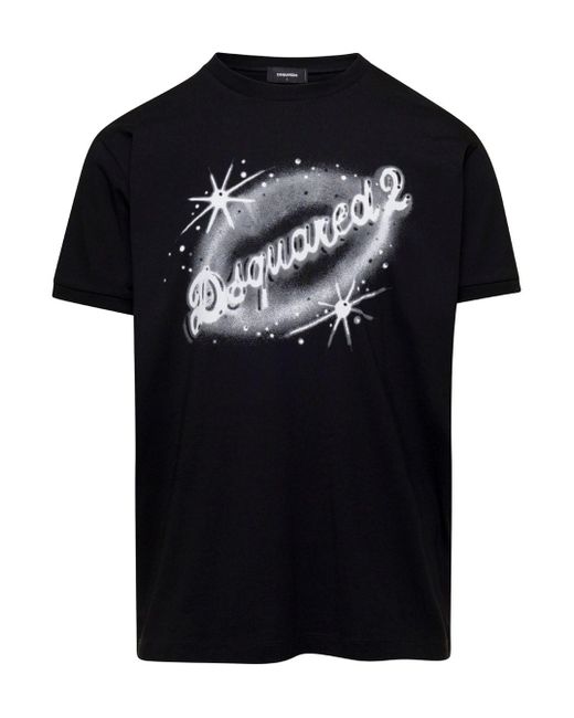 DSquared² Black Crewneck T-Shirt With Logo Print for men
