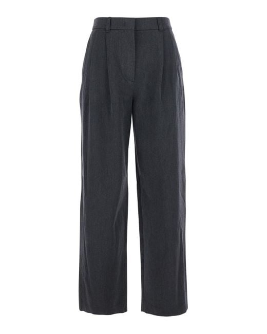 DUNST Blue Tailored Trousers With Front Pleats