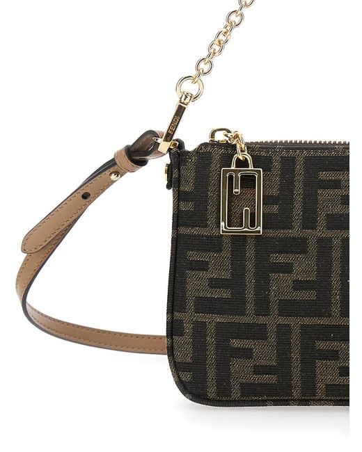 Borsa A Mano Con Tracolla A Catena E Motivo Ff All-Over di Fendi in Black