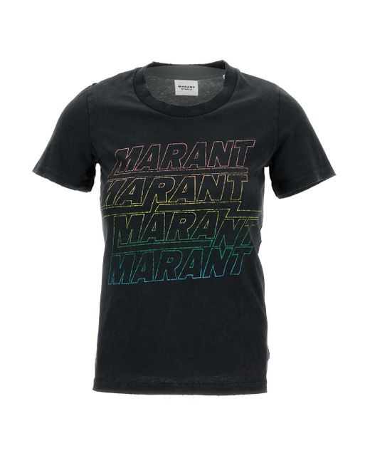 Isabel Marant Black Round Neck T-Shirt With Logo Print