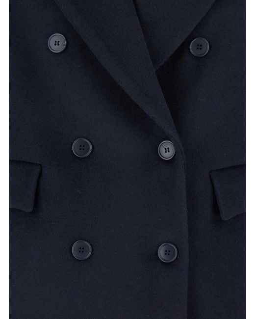 Plain Blue Double-Breasted Jacket With Peak Revers