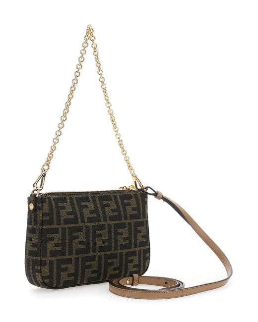 Borsa A Mano Con Tracolla A Catena E Motivo Ff All-Over di Fendi in Black