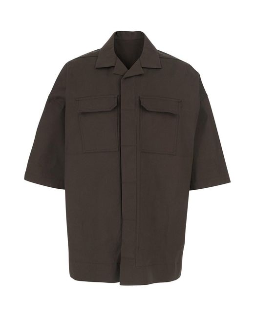 Rick Owens Black 'Magnum' Bowling Shirt With Cuban Collar And Short Wide Sleeves for men