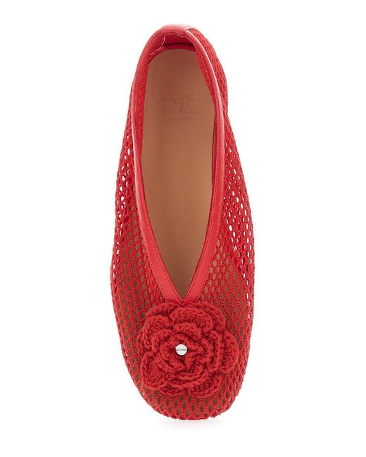 Ganni Red Ballet Shoes 'Jenny' Mesh Flower