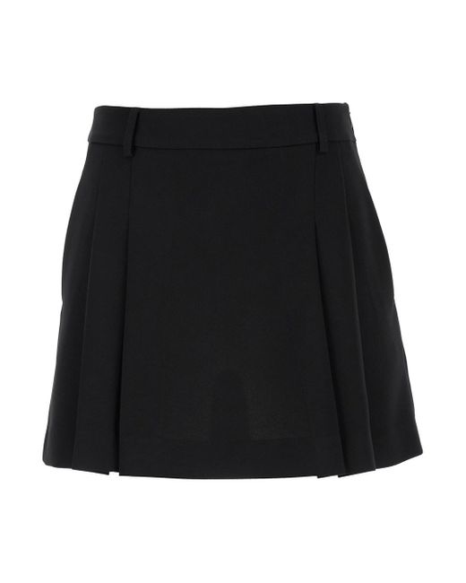 Plain Black Mini Pleated Skirt With Belt Loops