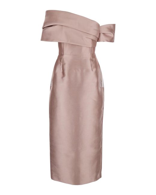 Solace London Purple 'Mirla' Long Dress With Off-The-Shoulder Design And