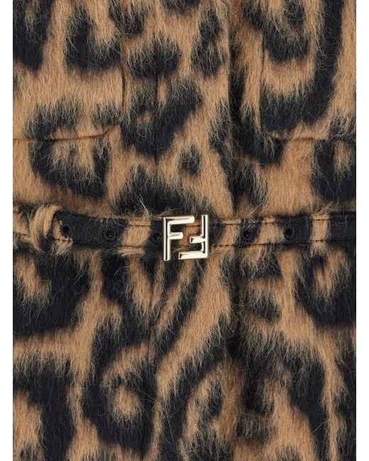 Fendi Brown Coat With Ff Buckled Belt On The Front And All-Over L