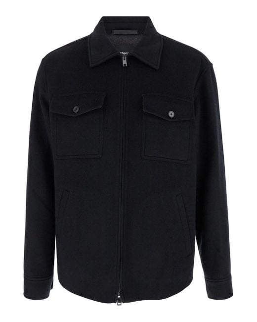 Theory Blue Jacket With Collar And Zip Closure for men