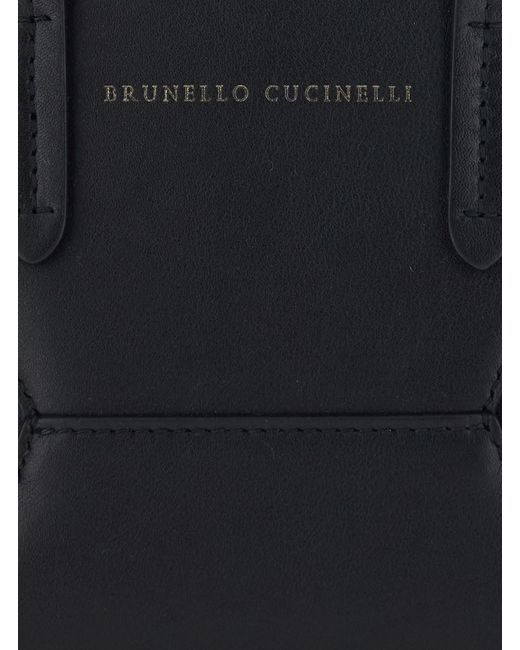 Brunello Cucinelli Black Mini 'Duo' Leather Tote