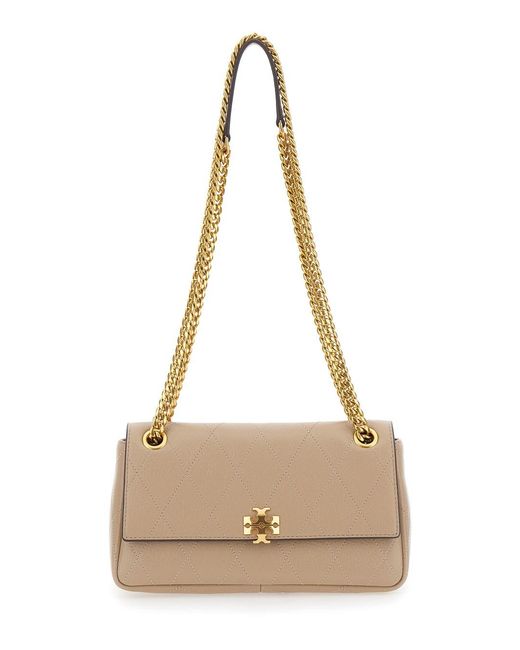 Tory Burch Natural Crossbody Bag Charlie Quilted Suede