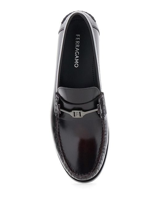Ferragamo White 'Harry' Dark Burgundy Loafers With Almond Toe And Logo Plaque Detail for men