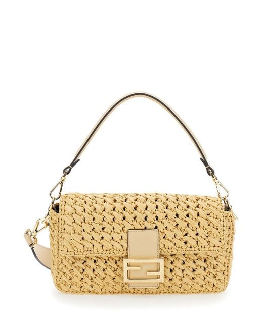 Fendi Metallic 'Baguette' Crochet Shoulder Bag With Adjustable And Remova