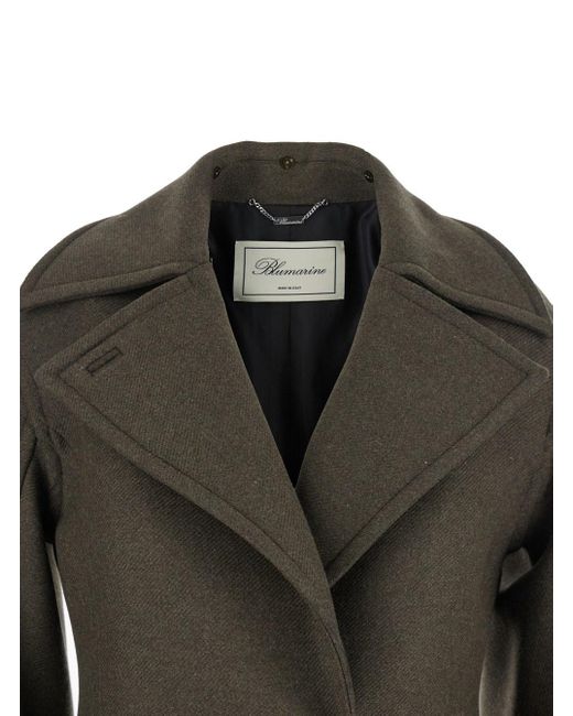 Blumarine Green Coat With Classic Lapels And Removable Collar