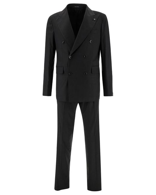 Tagliatore Black Double-Breasted Jacket With Peak Revers for men