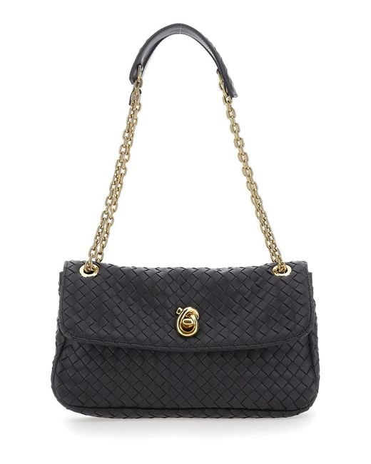 Bottega Veneta Black 'Madison' Crossbody Bag With Chain Strap And Knot Detail On The Front