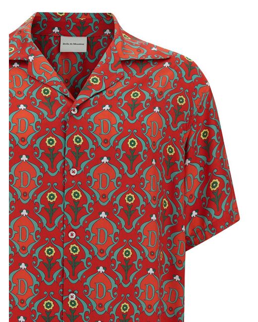 Drole de Monsieur Red Bowling Shirt With Ornements Print for men