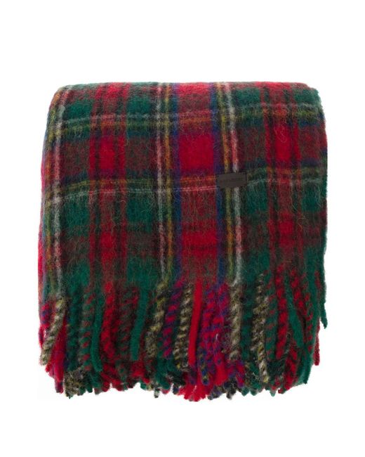 Saint Laurent Red Extra-long Multicolor Scarf With Tartan Motif In Wool, Alpaca And Mohair