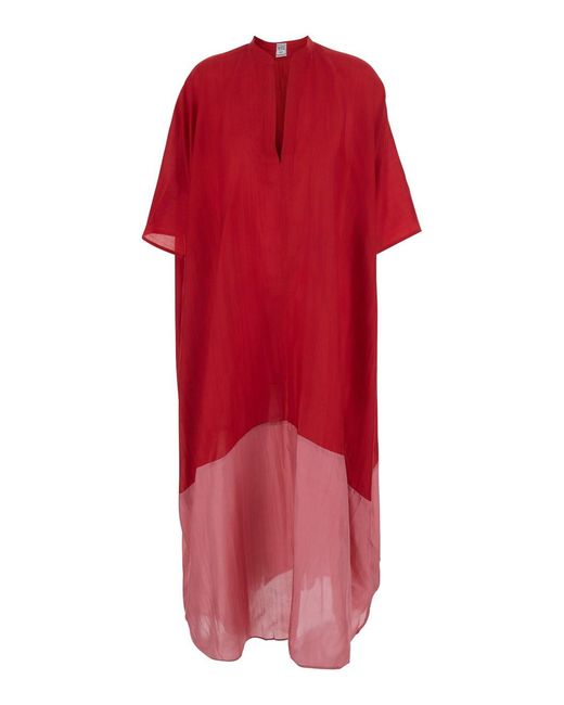 THE ROSE IBIZA Red Two-Tone Kaftan With V-Neck And Floral Embroidery O
