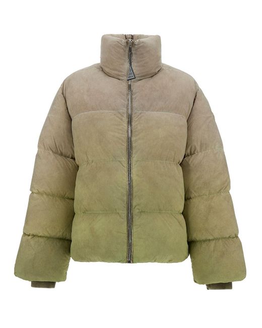 Rick Owens Green 'cyclopic' High Neck Down Jacket With X Moncler Logo Patch In Gradient Duvet