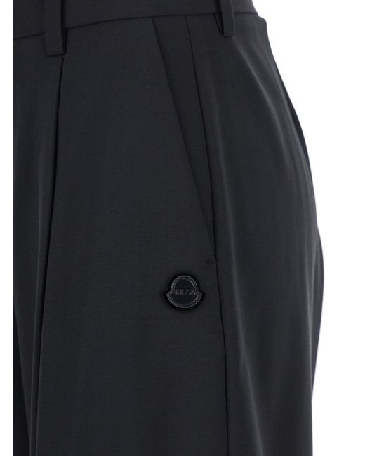 Moncler Genius Blue Trousers With Pleats On The Front And Side Logo Patch