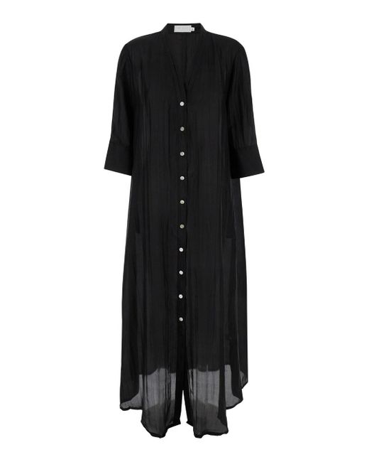 THE ROSE IBIZA Black Long Dress With Mother-Of-Pearl Buttons