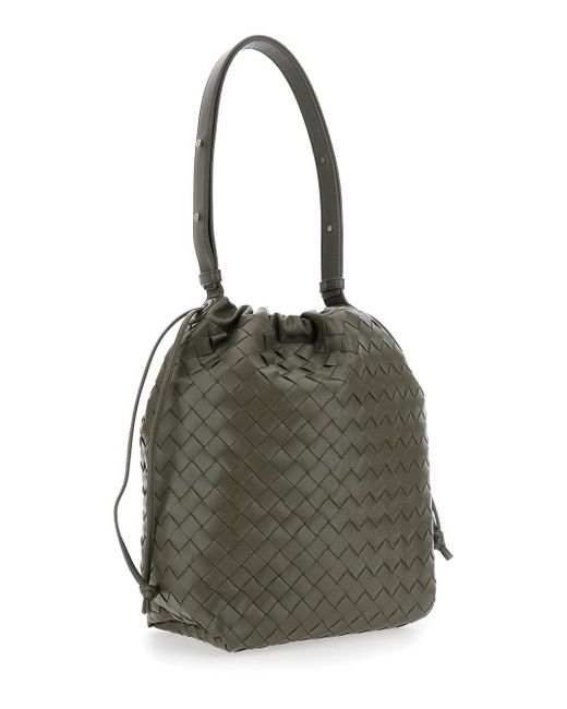 Bottega Veneta Black Shoulder Bag With Drawstring Closure And Intrecciato Motif for men
