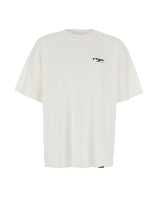 Represent White Crew Neck T-Shirt With Logo Lettering On Front And Bac for men