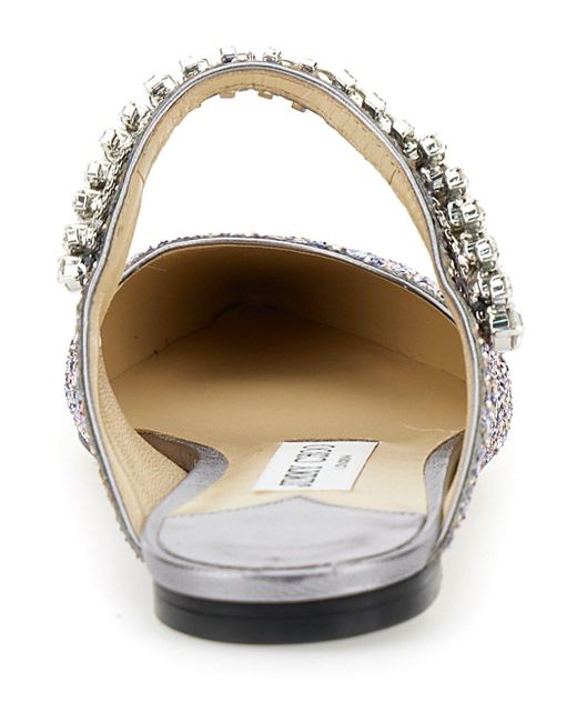 Jimmy Choo White 'Bling Flat' Mules With Crystal Strap