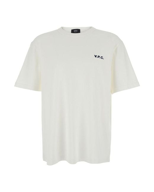 A.P.C. White Crewneck T-Shirt With Logo Embroidered On The Front for men