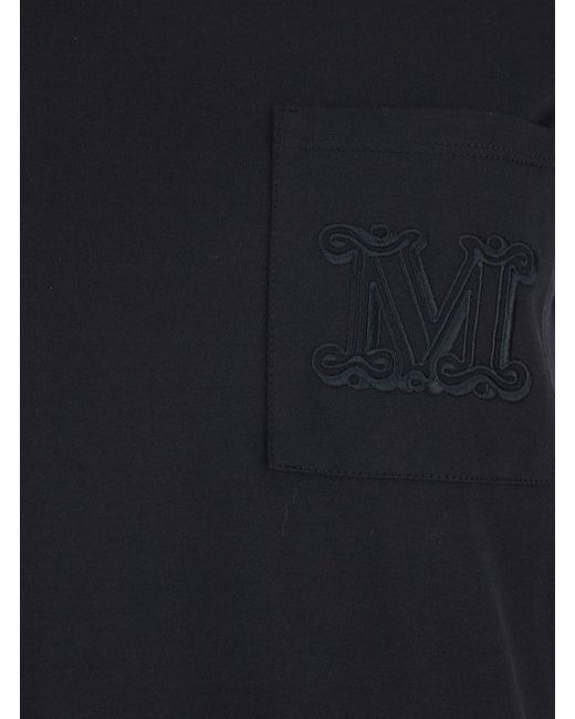 Max Mara Black 'Papaia' Crewneck T-Shirt With One Front Patch Pocket With Logo Embroidery